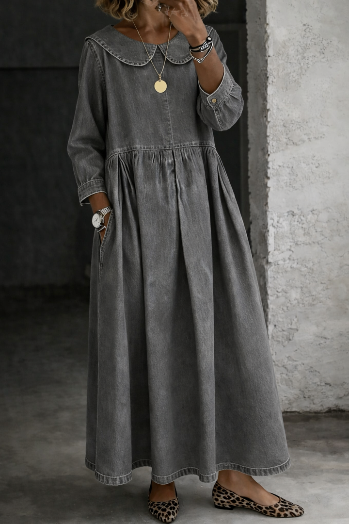 Clara Denim Dress with Peter Pan Collar