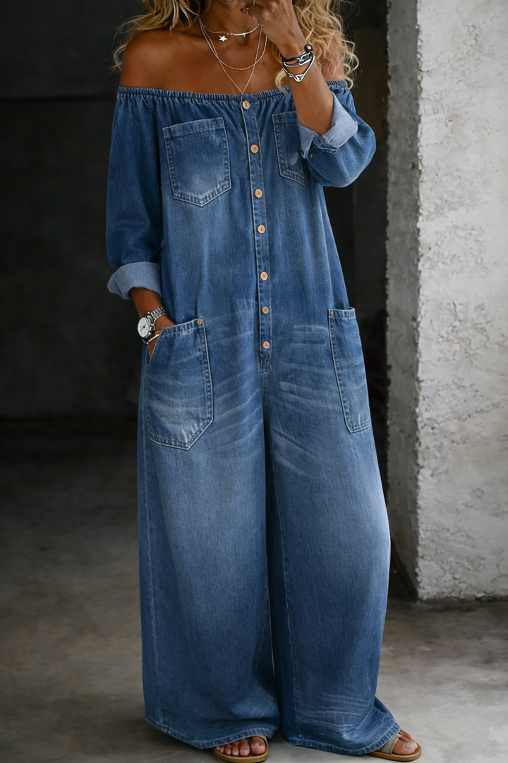 Elena | Long Sleeve Jumpsuit with Off-the-Shoulder Design
