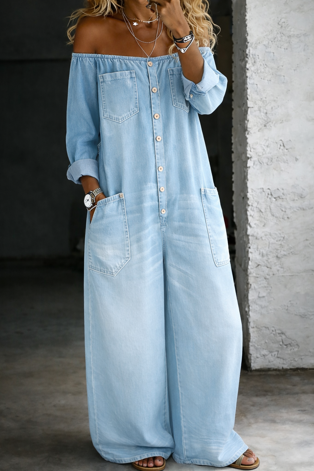 Elena | Long Sleeve Jumpsuit with Off-the-Shoulder Design