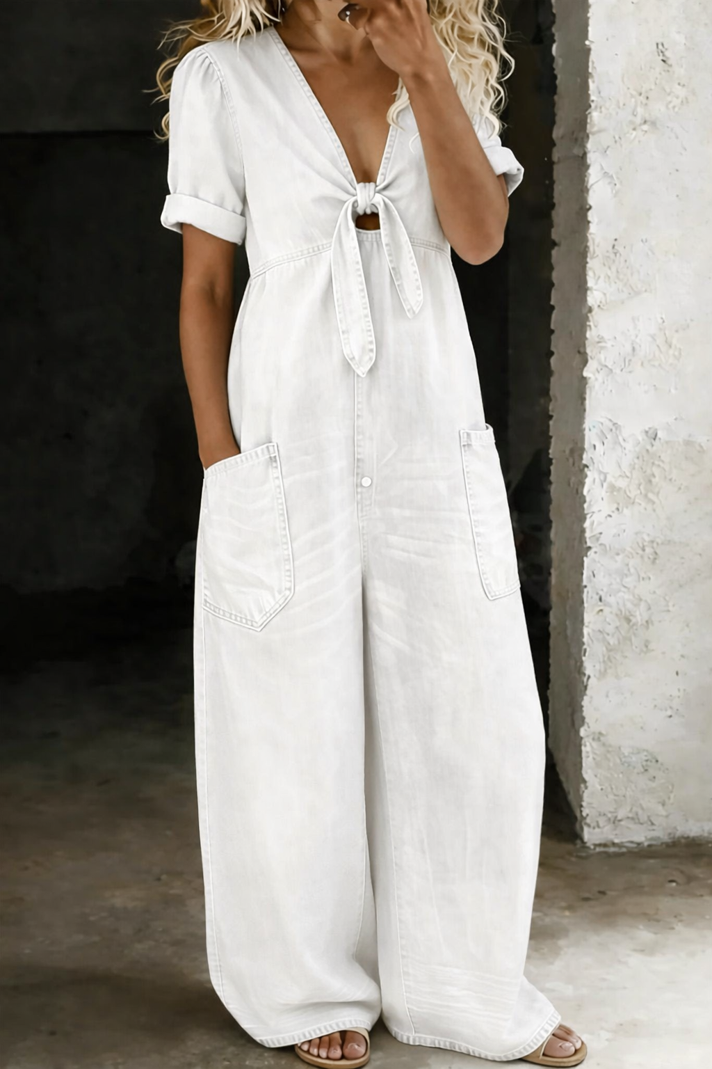 Maya Short Sleeve Jumpsuit | V-neck