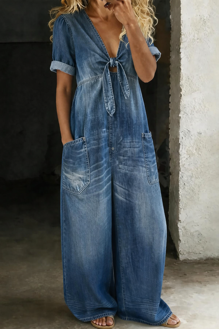 Maya Short Sleeve Jumpsuit | V-neck