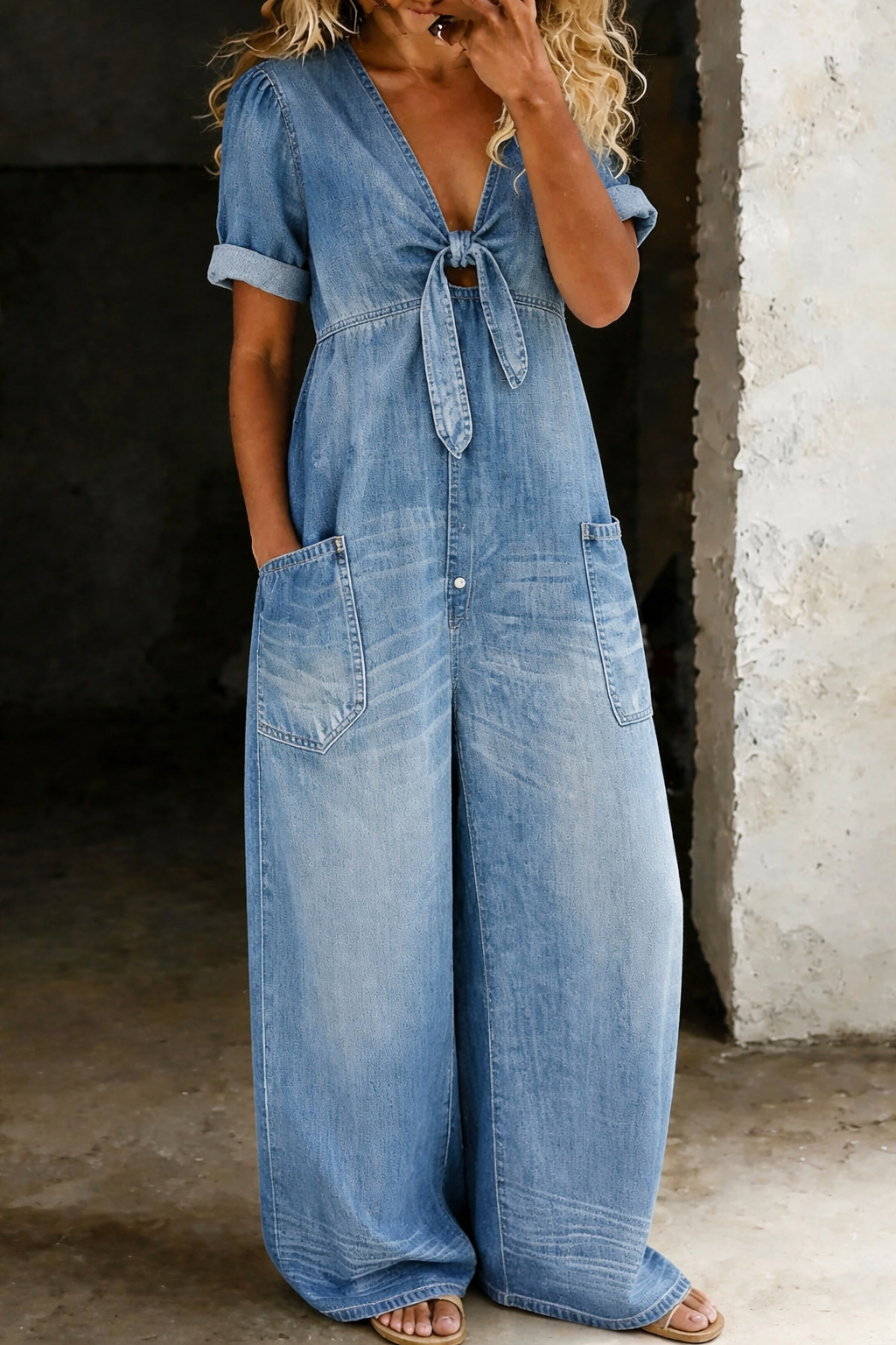 Maya Short Sleeve Jumpsuit | V-neck