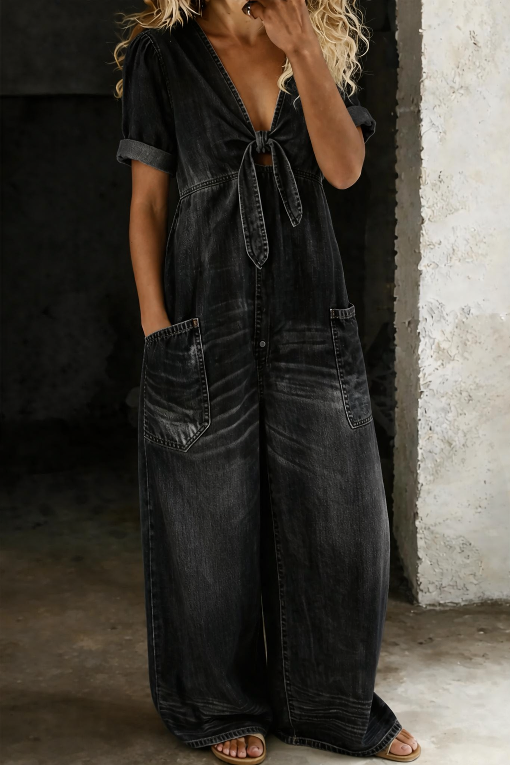 Maya Short Sleeve Jumpsuit | V-neck