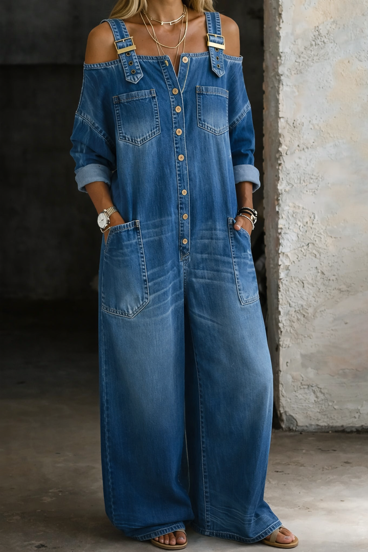 Sophia | Denim Jumpsuit with Off-the-Shoulder Design
