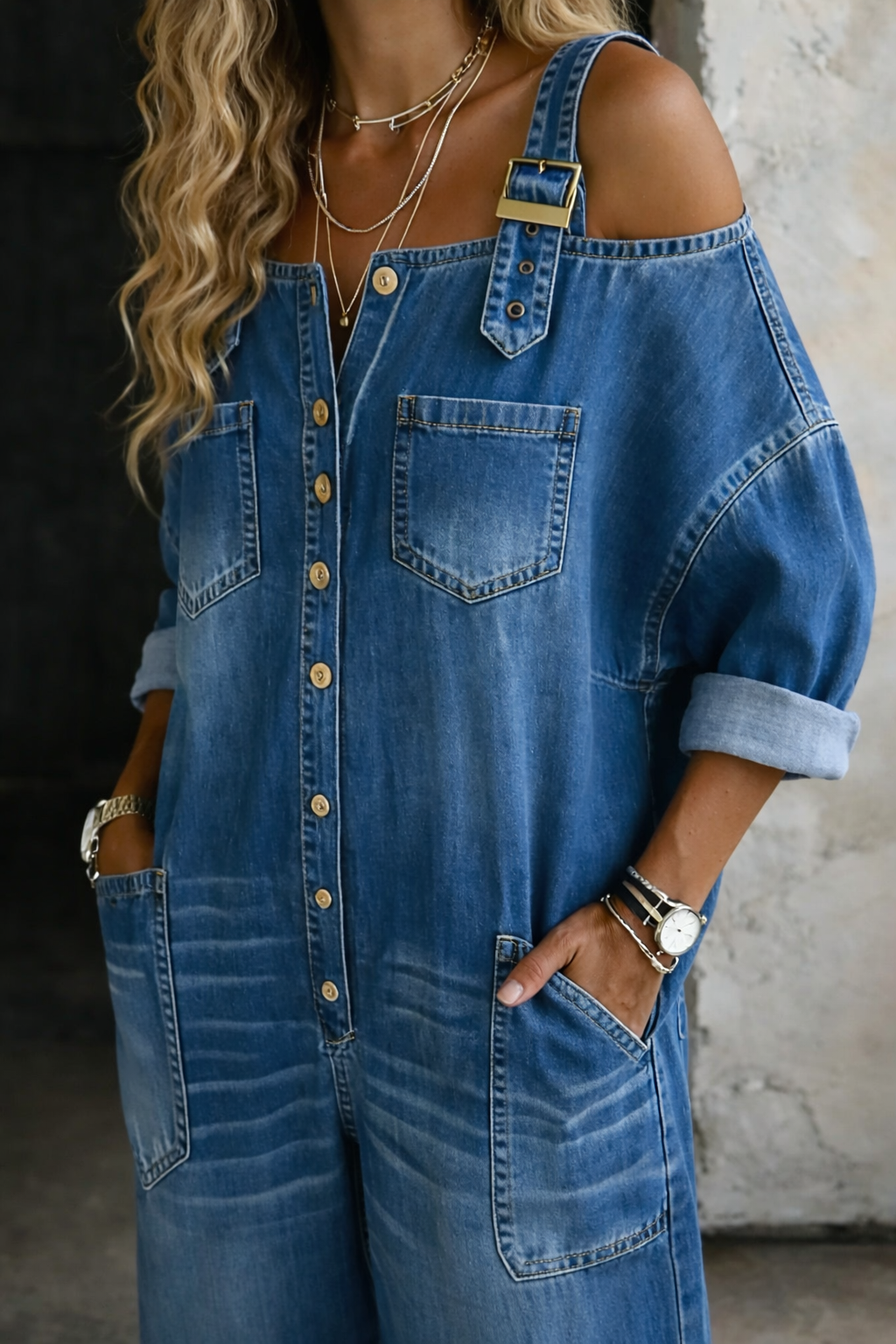 Sophia | Denim Jumpsuit with Off-the-Shoulder Design