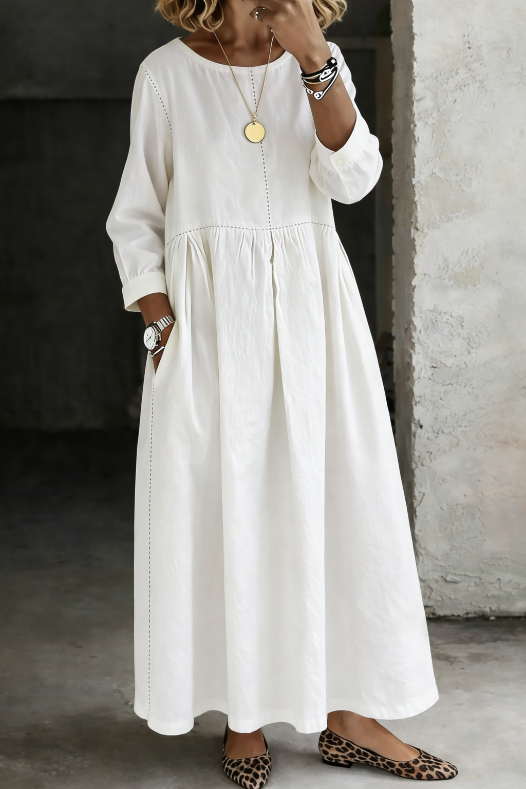 Melissa | Denim Dress with Round Neck and Long Sleeves