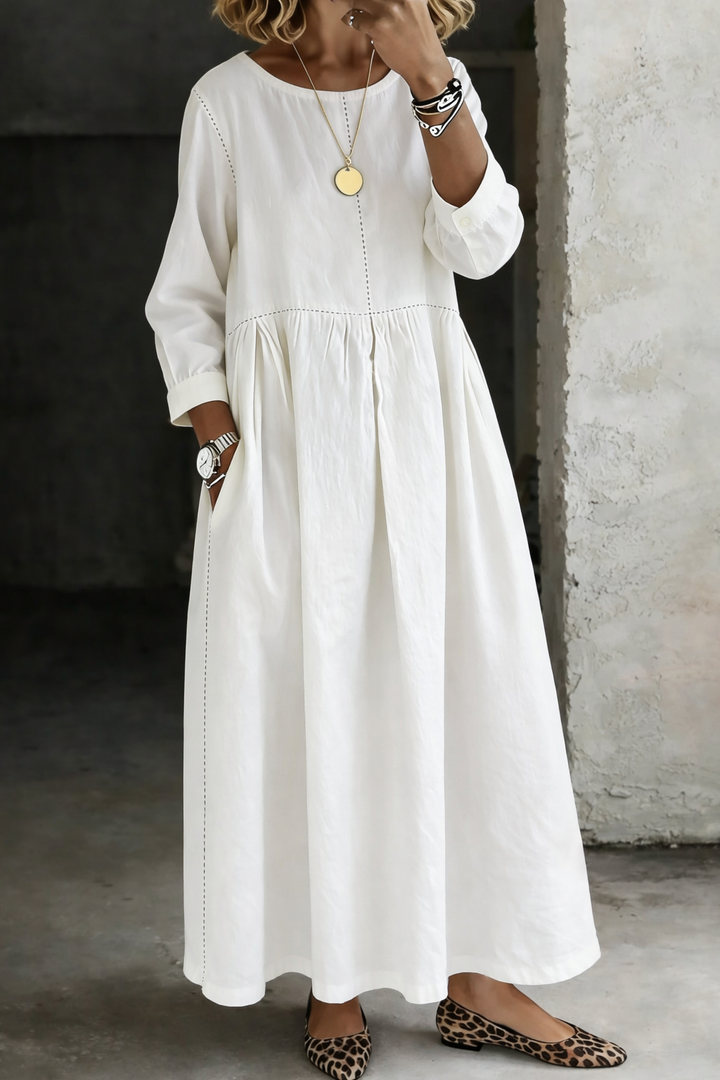 Melissa | Denim Dress with Round Neck and Long Sleeves