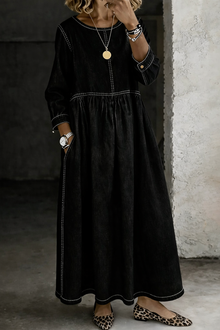 Melissa | Denim Dress with Round Neck and Long Sleeves