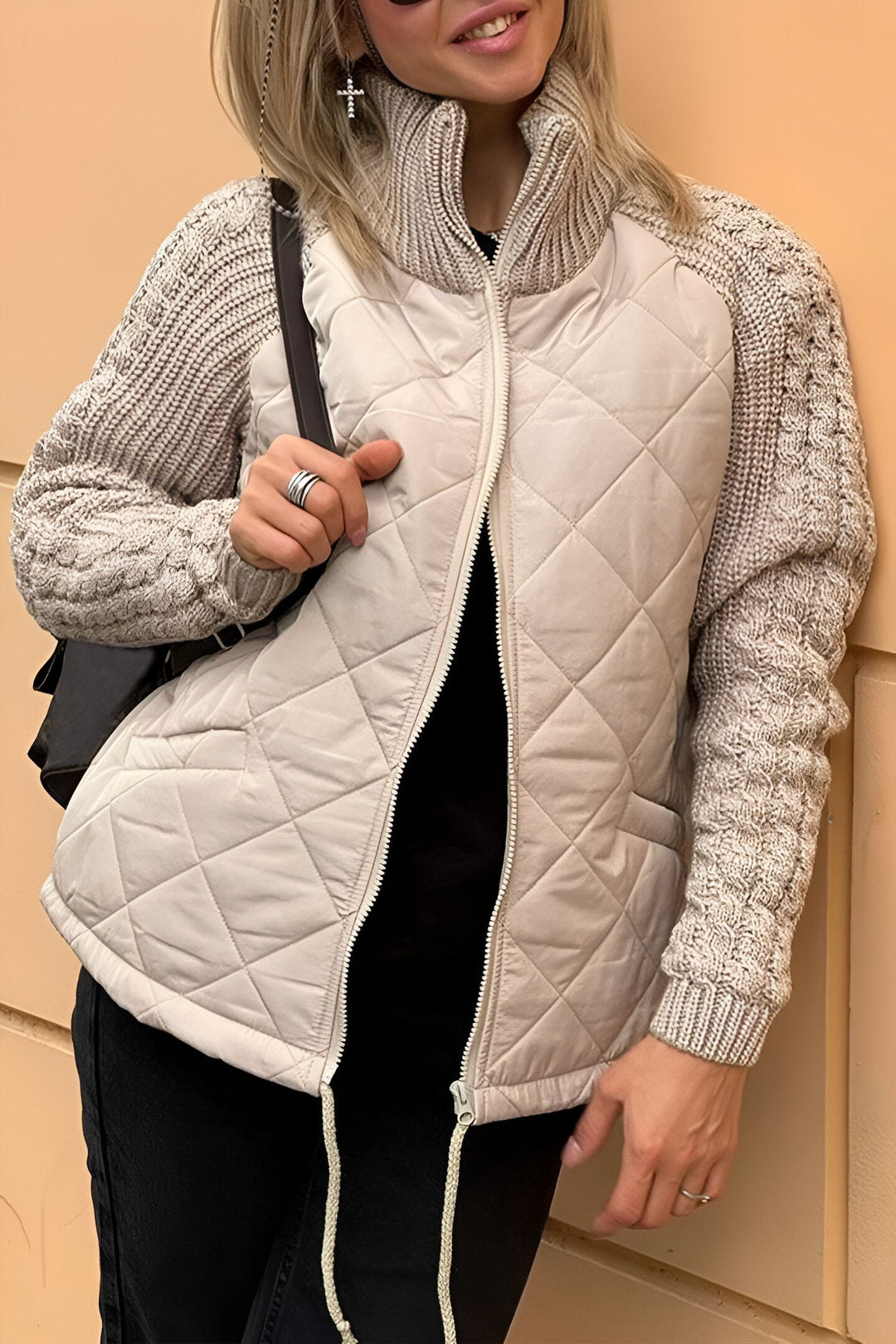 Therese | Patchwork Knit Zip Jacket