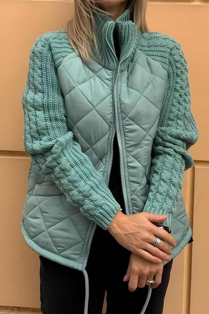 Therese | Patchwork Knit Zip Jacket