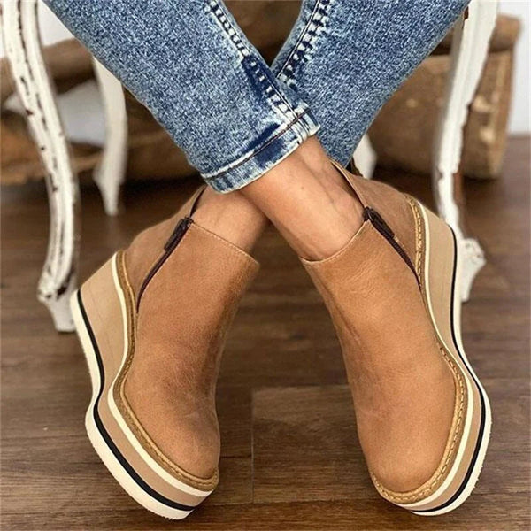 Stylish Low Ankle Boots with Side Zip for Women
