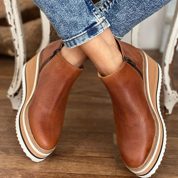 Stylish Low Ankle Boots with Side Zip for Women