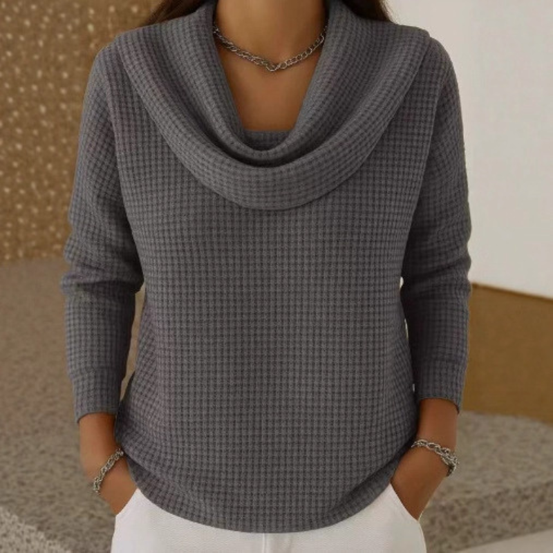 Amber™ – Warm Waffle Sweater with Elegant Cowl Neck