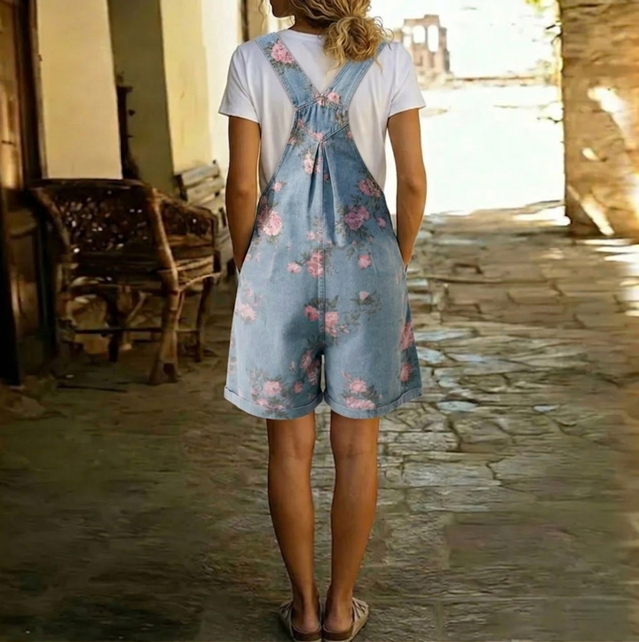 Judy | Vintage Sprany Denim Jumpsuit in Soft Cotton with Floral Print