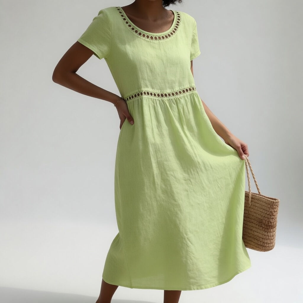 Pernelle™ | Mid-length Dress 100% Cotton Embroidered with Soft Femininity