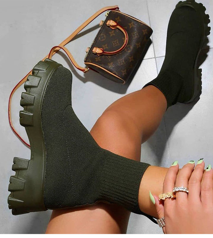 Women's Platform Ankle Boots - Comfortable Stretchy Fit