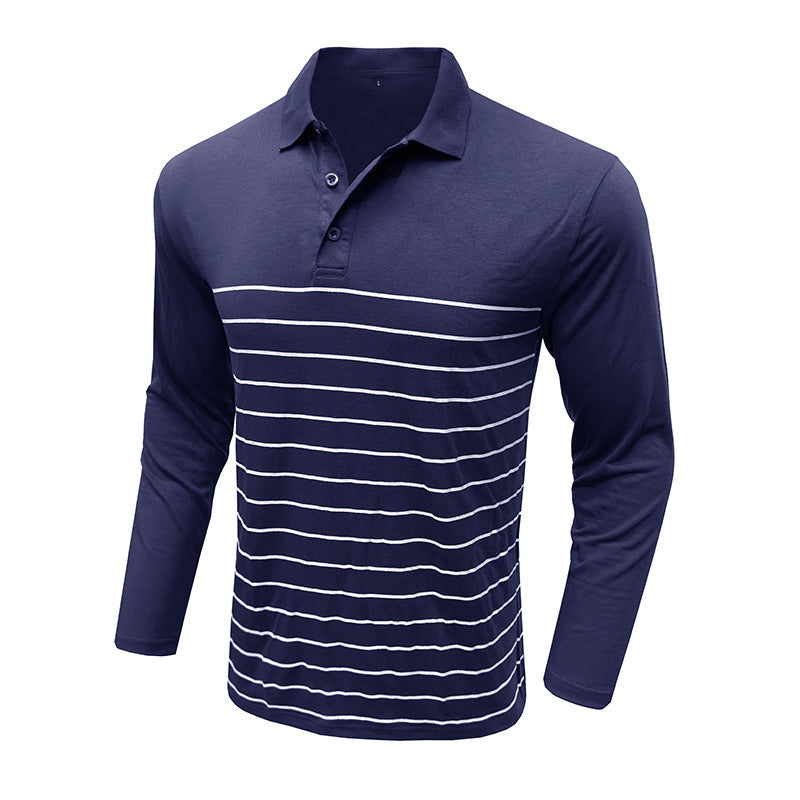 Men’s Polo Shirt with Long Sleeves and Striped Front