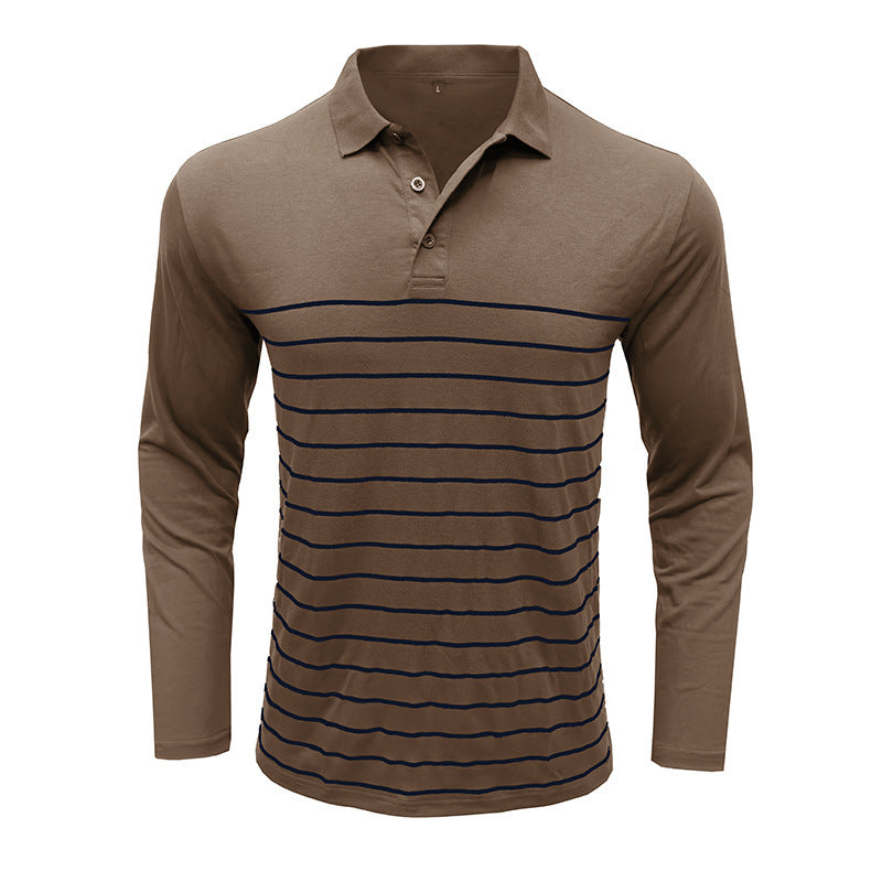 Men’s Polo Shirt with Long Sleeves and Striped Front