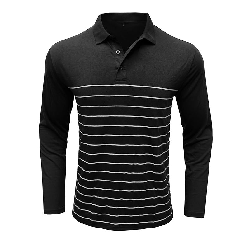 Men’s Polo Shirt with Long Sleeves and Striped Front