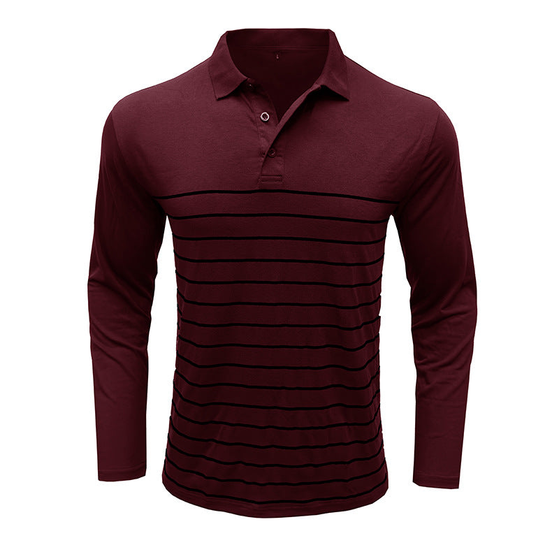 Men’s Polo Shirt with Long Sleeves and Striped Front