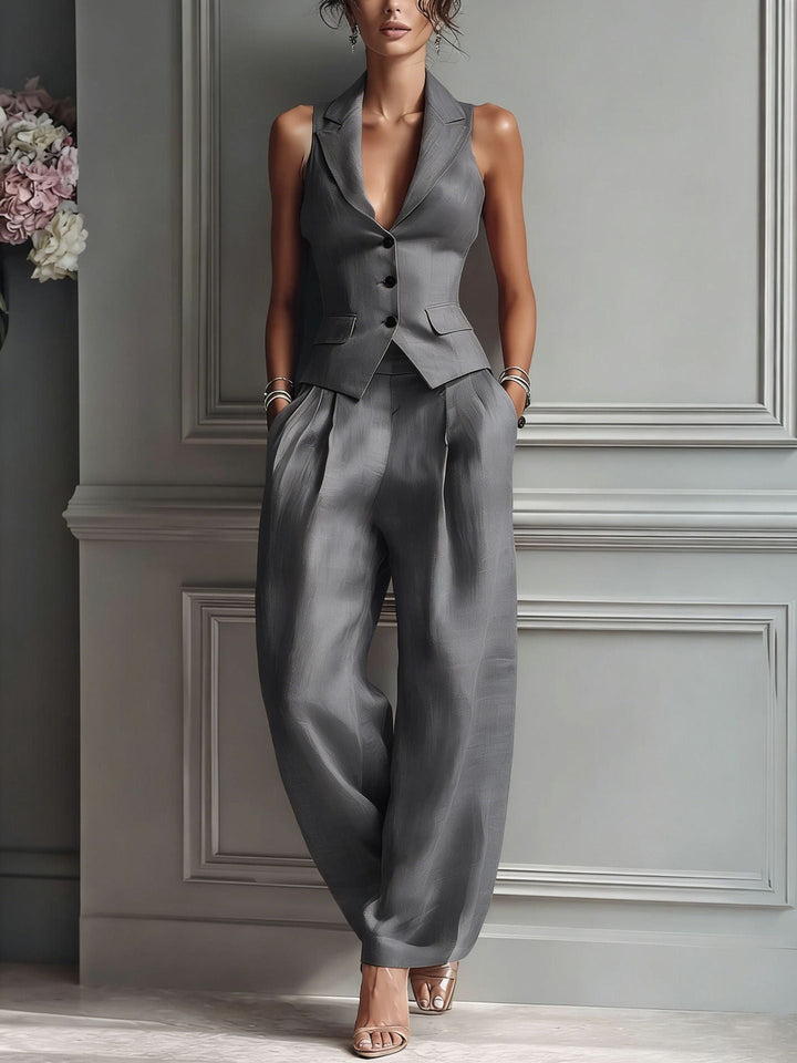 Selmira™ | Elegant Two-Piece Set with V-Neck and Buttons