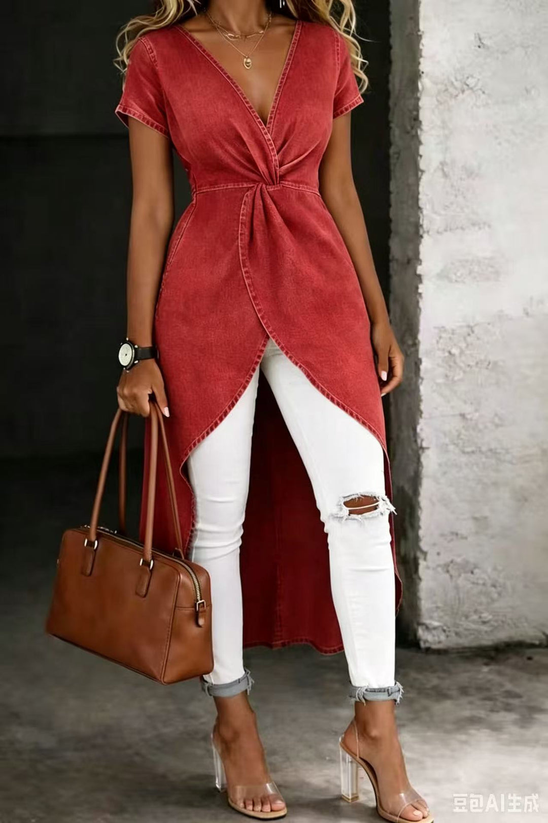 Denim Tunic with V-Neck Jessica