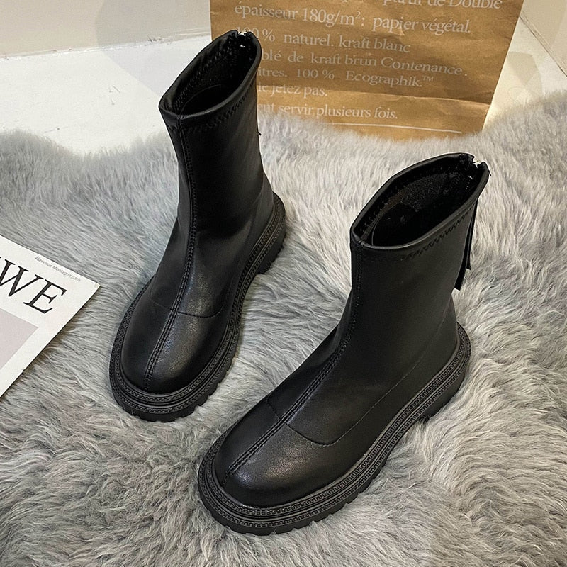 Women's Ankle Boots - Chunky Sole with Slip-On Design