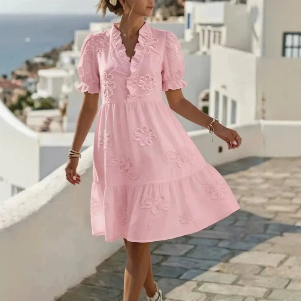 Pearl's | Embroidered Puff Sleeve Dress