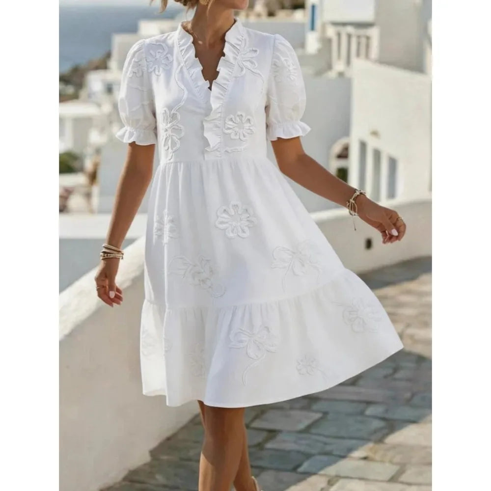 Pearl's | Embroidered Puff Sleeve Dress