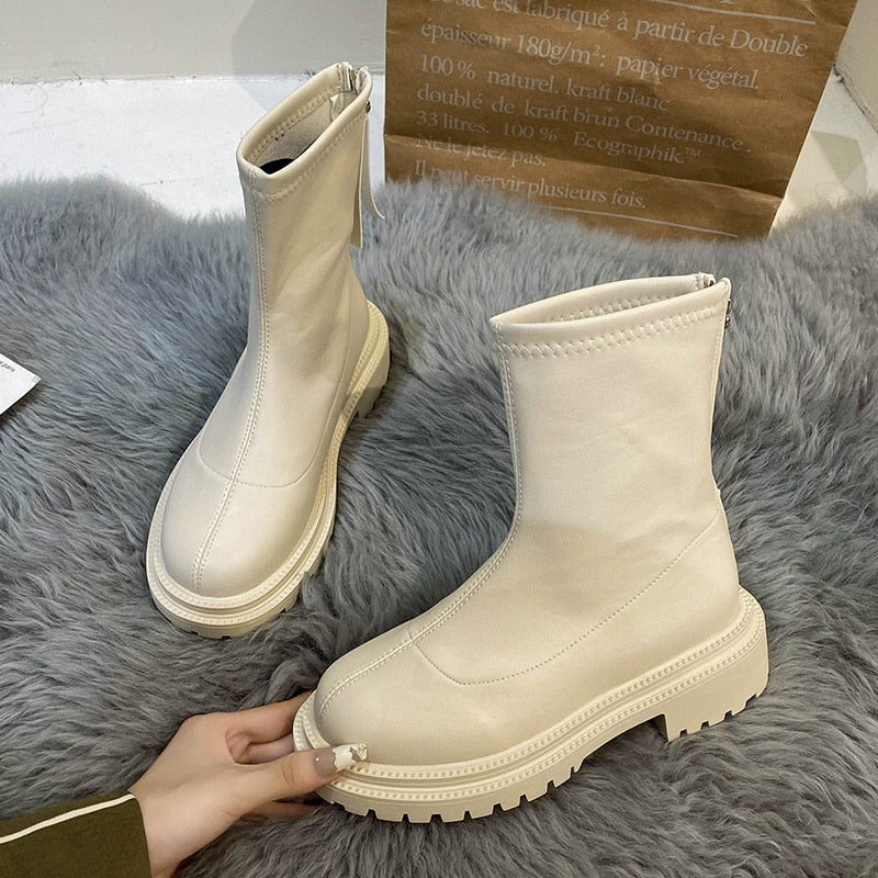 Women's Ankle Boots - Chunky Sole with Slip-On Design