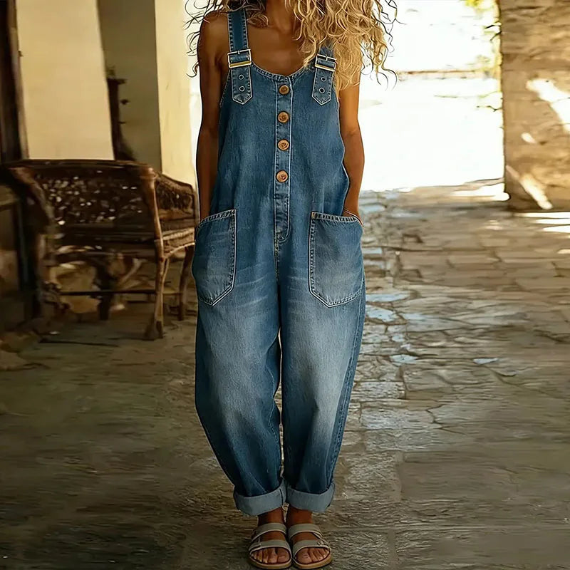 Mae Jumpsuit | Vintage Soft Cotton Denim with Adjustable Straps