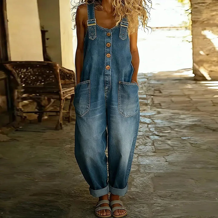Mae Jumpsuit | Vintage Soft Cotton Denim with Adjustable Straps