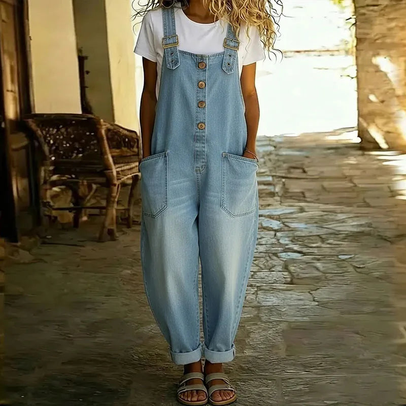 Mae Jumpsuit | Vintage Soft Cotton Denim with Adjustable Straps
