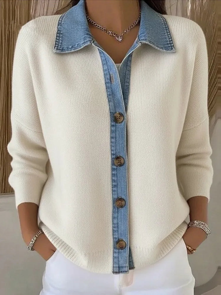 Leonie | Knit Sweater with Denim Collar