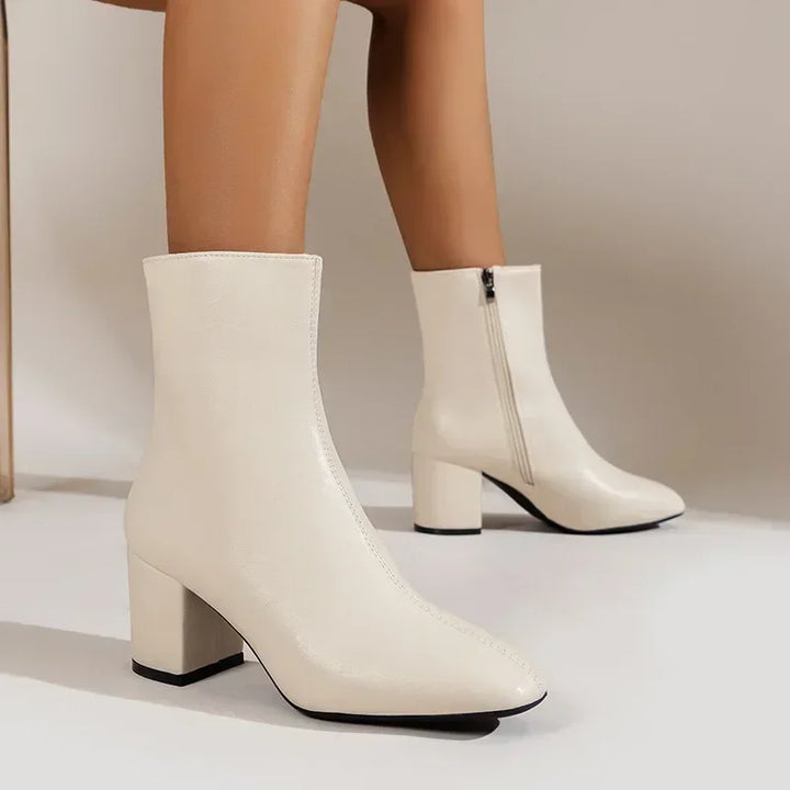 Women's Boots - Chunky Block Heel with Square Toe