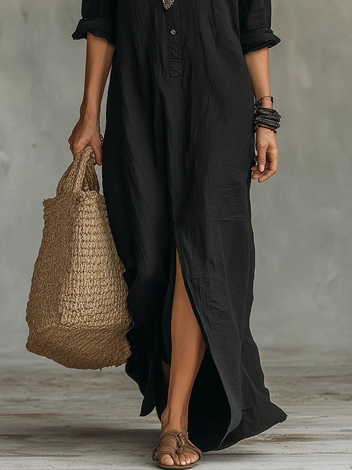 Soline | Long Black Button-Up Dress