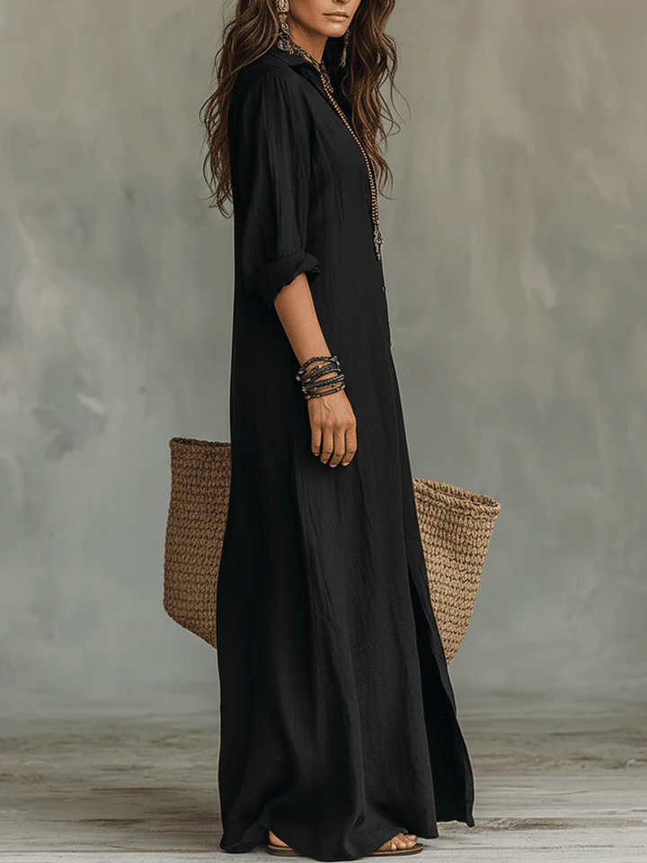 Soline | Long Black Button-Up Dress