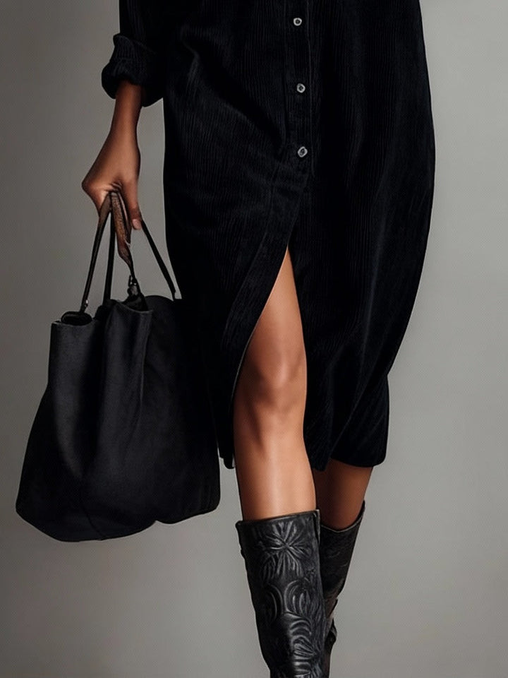 Mila – Loose Corduroy Midi Dress