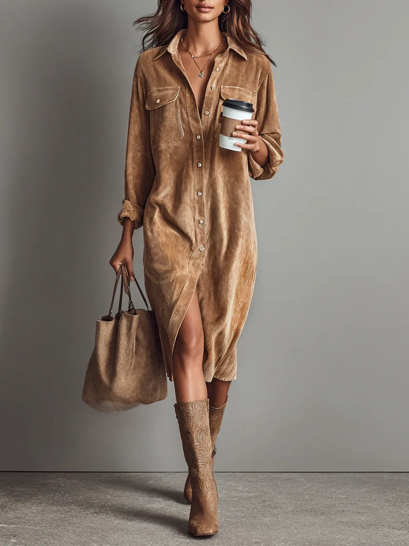 Mila – Loose Corduroy Midi Dress
