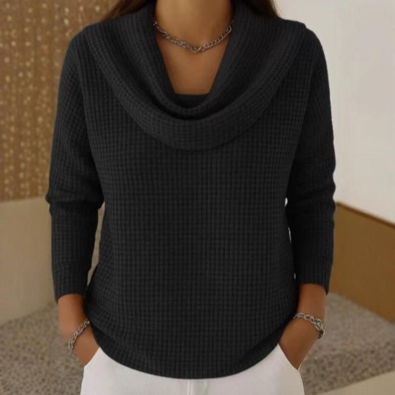 Amber™ – Warm Waffle Sweater with Elegant Cowl Neck
