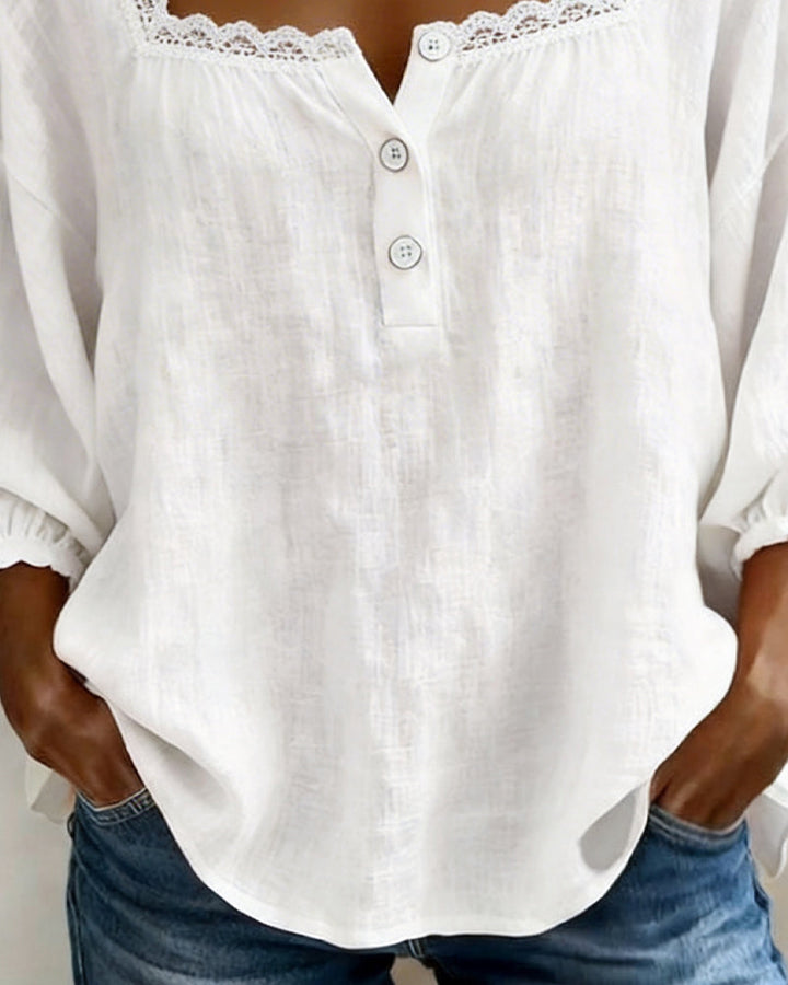 Elodie™ | Lace-Trim Square Neck Blouse