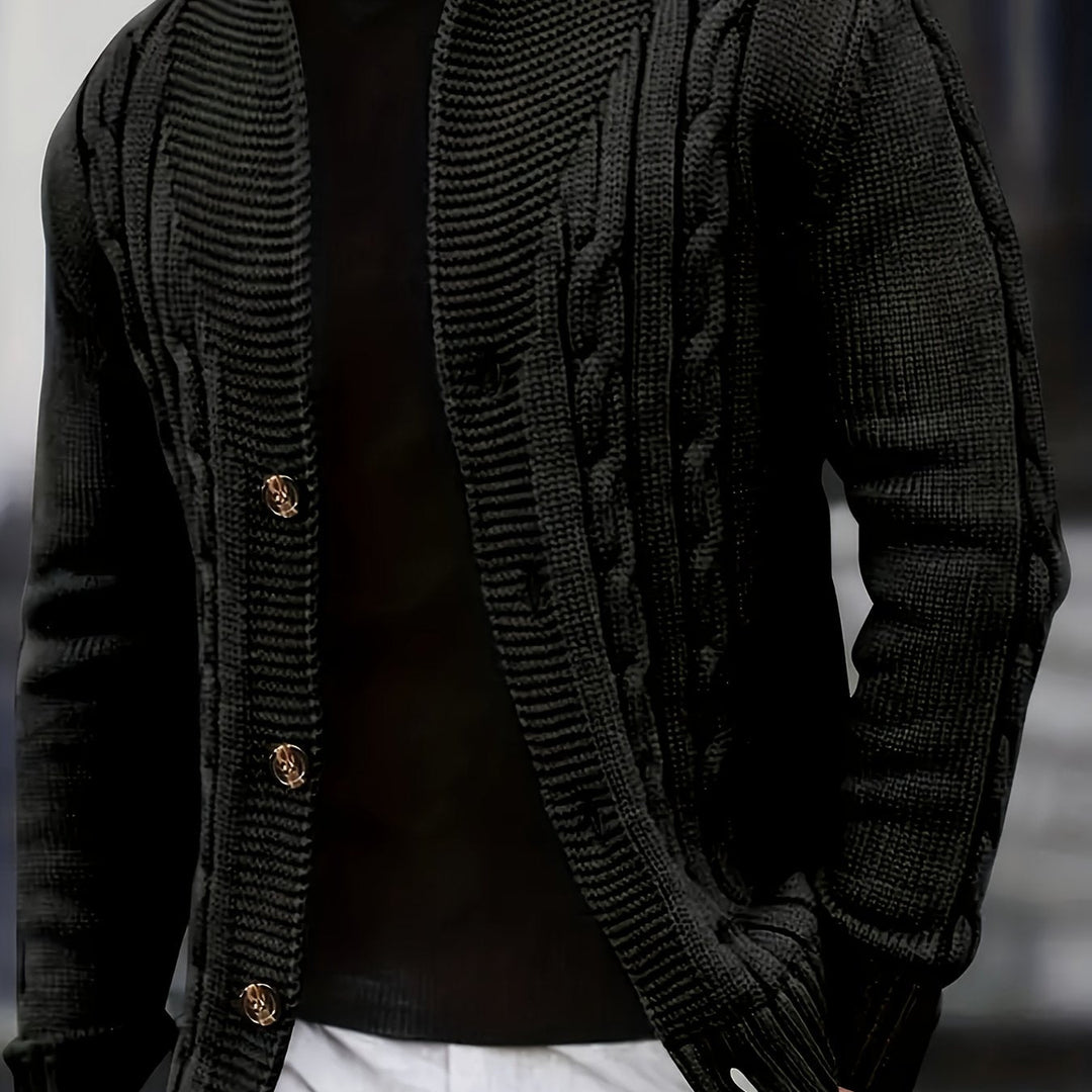 Men's Cable Knit Cardigan with V-Neck