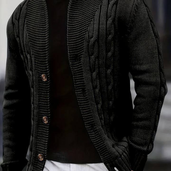 Men's Cable Knit Cardigan with V-Neck