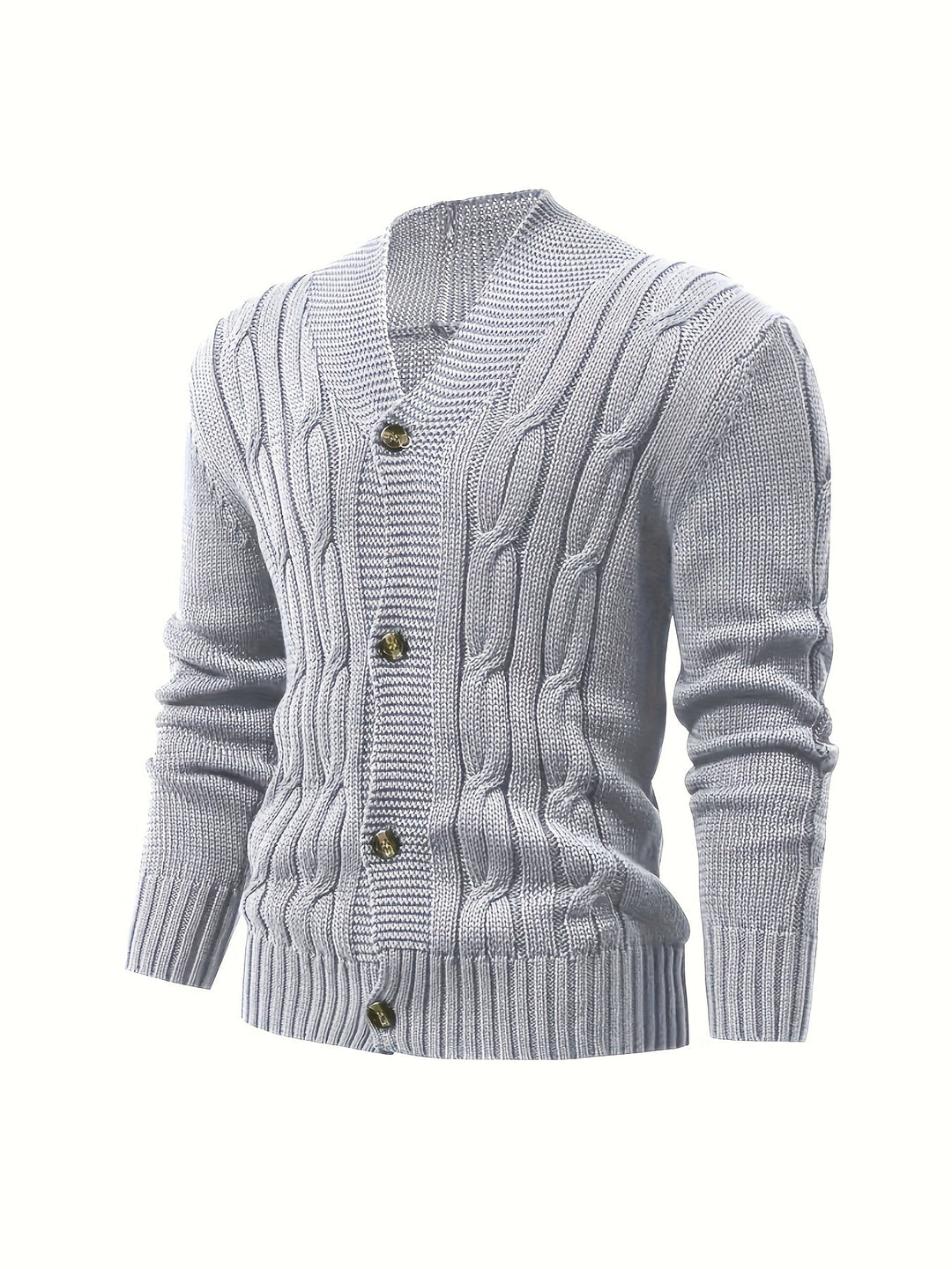 Men's Cable Knit Cardigan with V-Neck