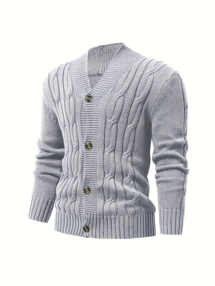 Men's Cable Knit Cardigan with V-Neck