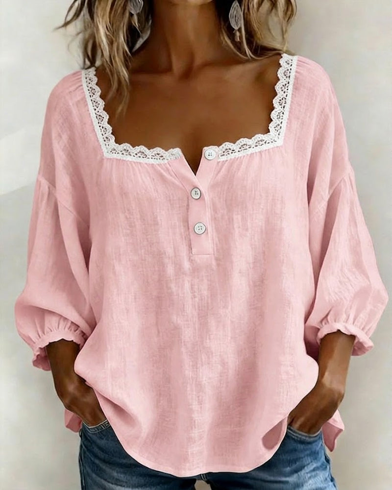 Elodie™ | Lace-Trim Square Neck Blouse