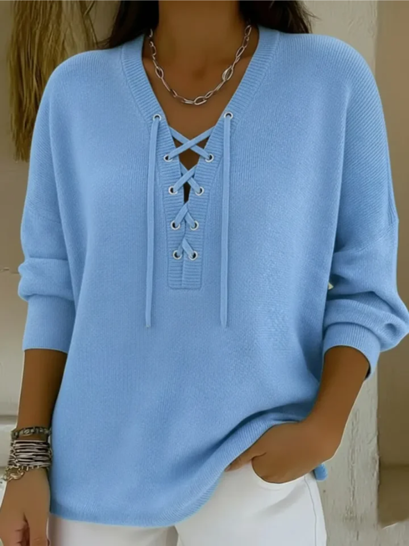 Celesyn | Refined Casual Lace-Up Sweater