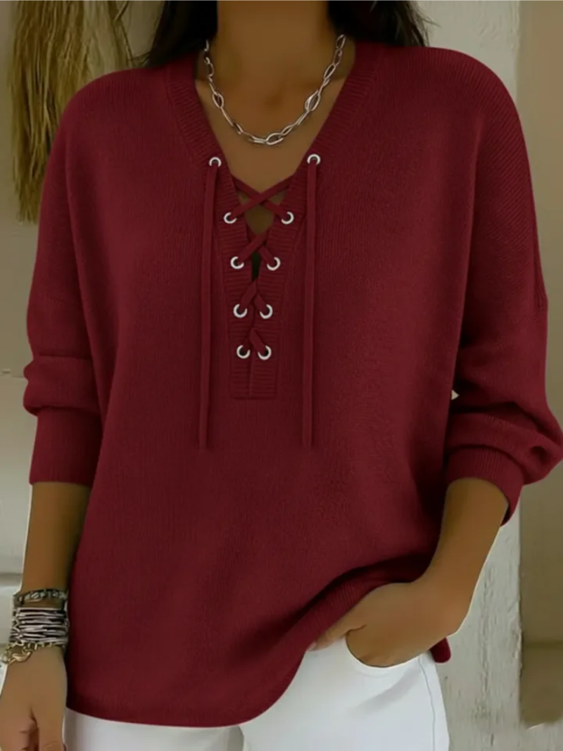Celesyn | Refined Casual Lace-Up Sweater