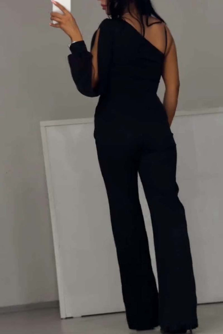 Aurora | Luxe One-Shoulder Mesh-Slit Jumpsuit™