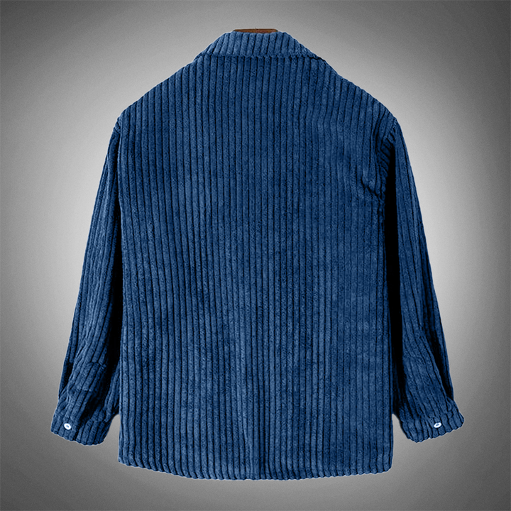 Stylish Dark Blue Casual Corduroy Overshirt for Men